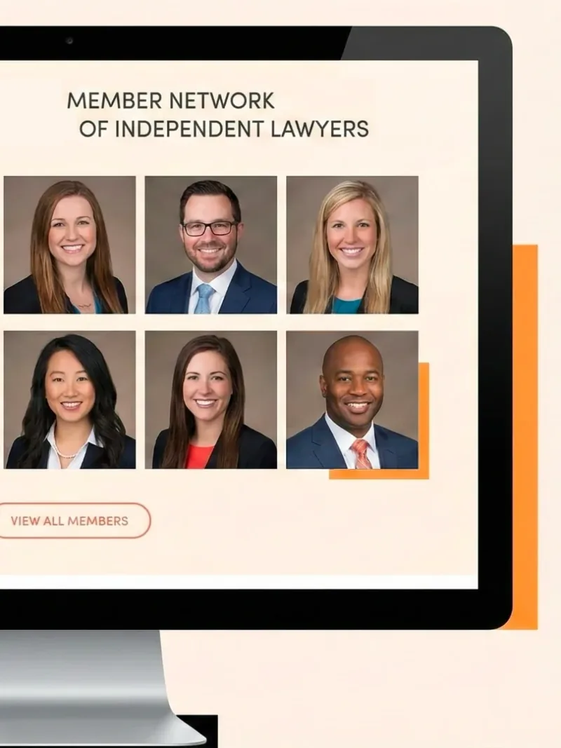 Illustration d’un répertoire d’avocats indépendants sur un écran d’ordinateur